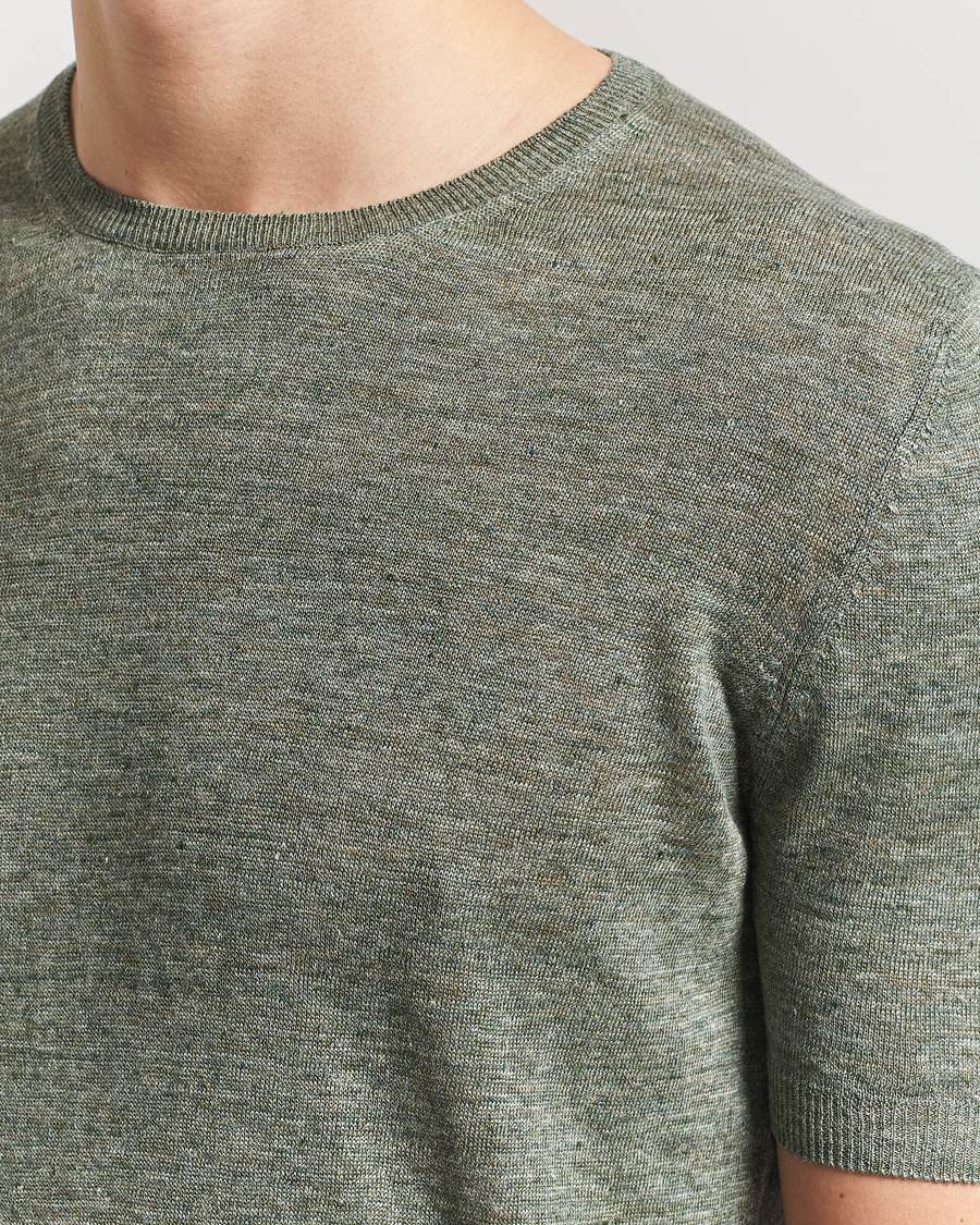 Herr | T-Shirts | Gran Sasso | Knitted Linen T-Shirt Green Melange