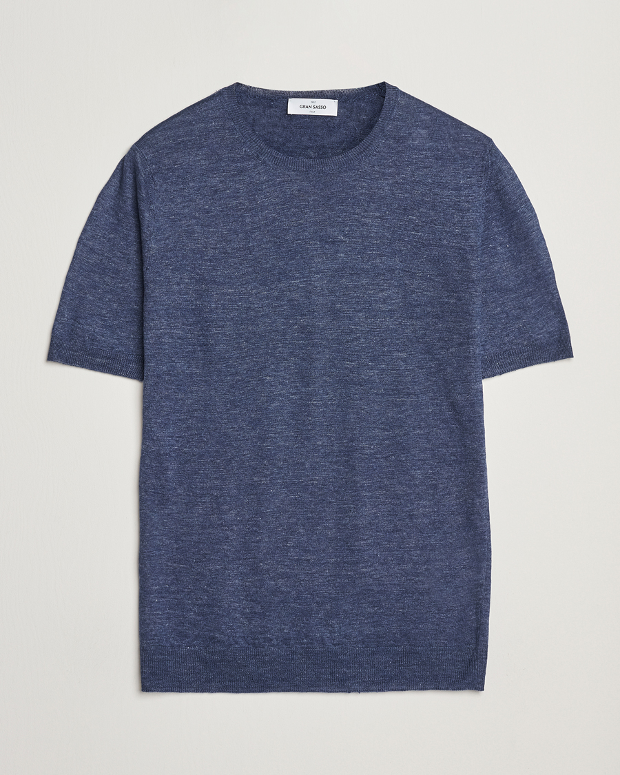 Herr | T-Shirts | Gran Sasso | Knitted Linen T-Shirt Navy Melange