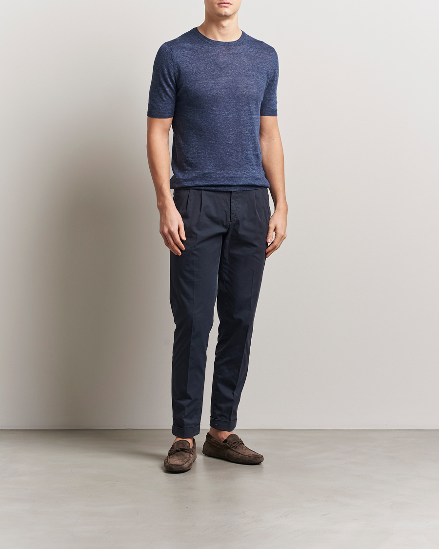 Herr | T-Shirts | Gran Sasso | Knitted Linen T-Shirt Navy Melange