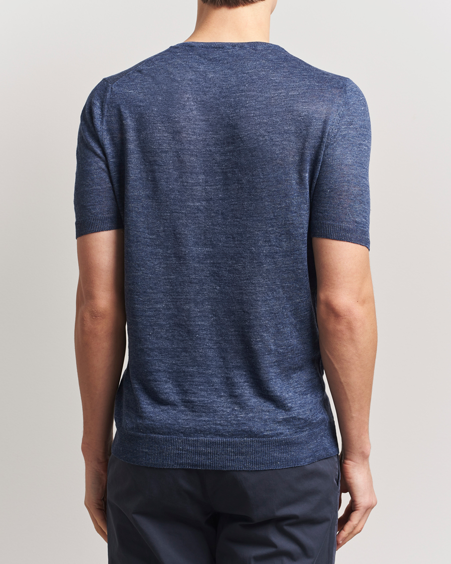 Herr | T-Shirts | Gran Sasso | Knitted Linen T-Shirt Navy Melange