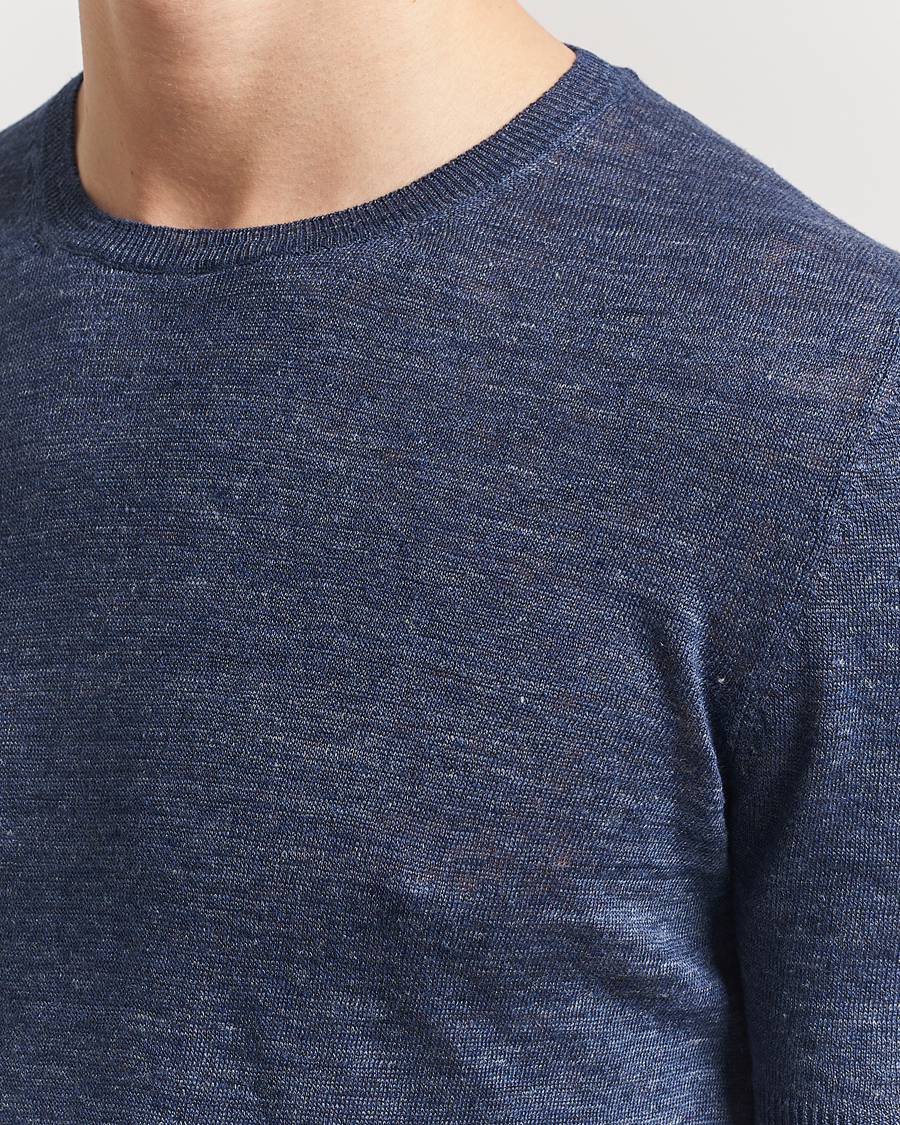 Herr | T-Shirts | Gran Sasso | Knitted Linen T-Shirt Navy Melange