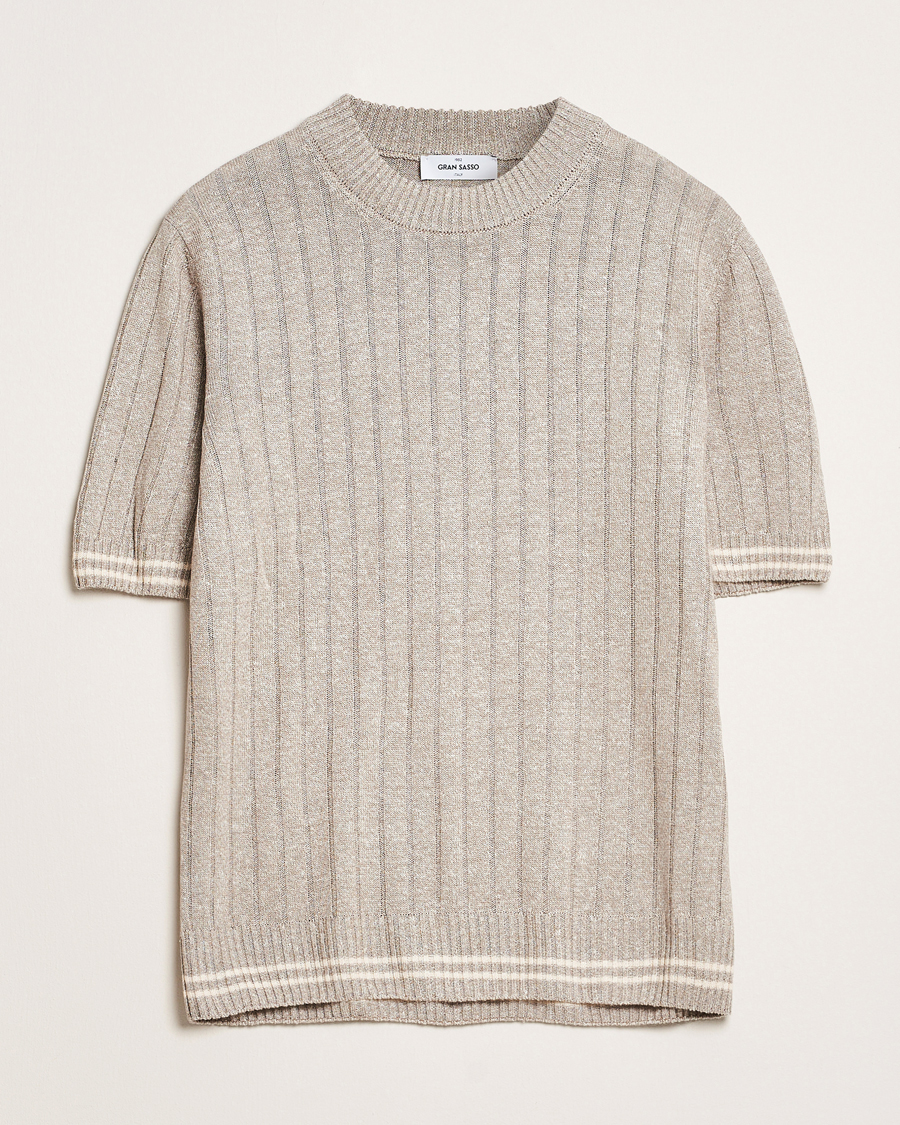 Herr | T-Shirts | Gran Sasso | Linen/Cotton Structured T-Shirt Beige Melange