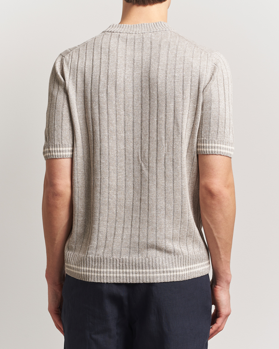 Herr | T-Shirts | Gran Sasso | Linen/Cotton Structured T-Shirt Beige Melange