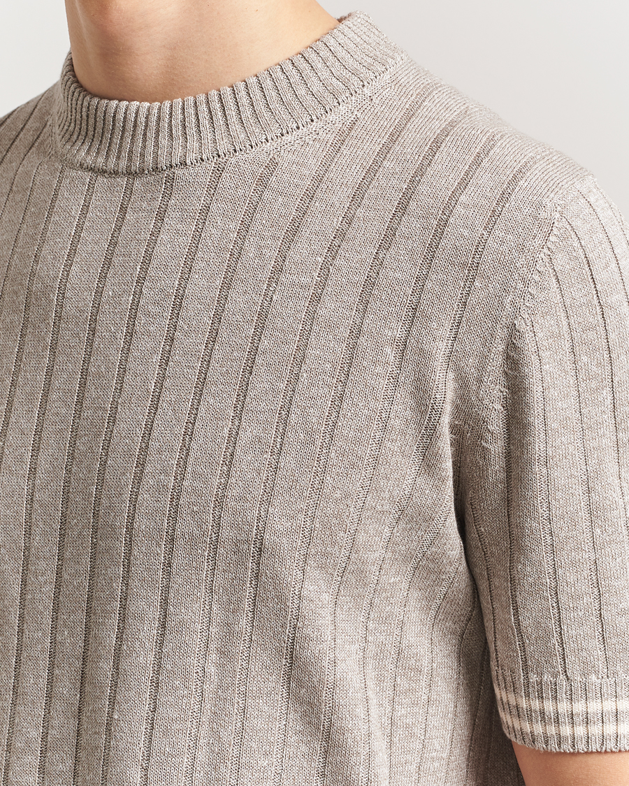 Herr | T-Shirts | Gran Sasso | Linen/Cotton Structured T-Shirt Beige Melange