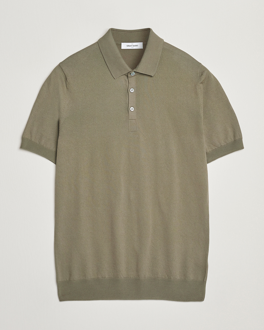 Herr | Pikéer | Gran Sasso | Cotton Knitted Polo Olive Melange