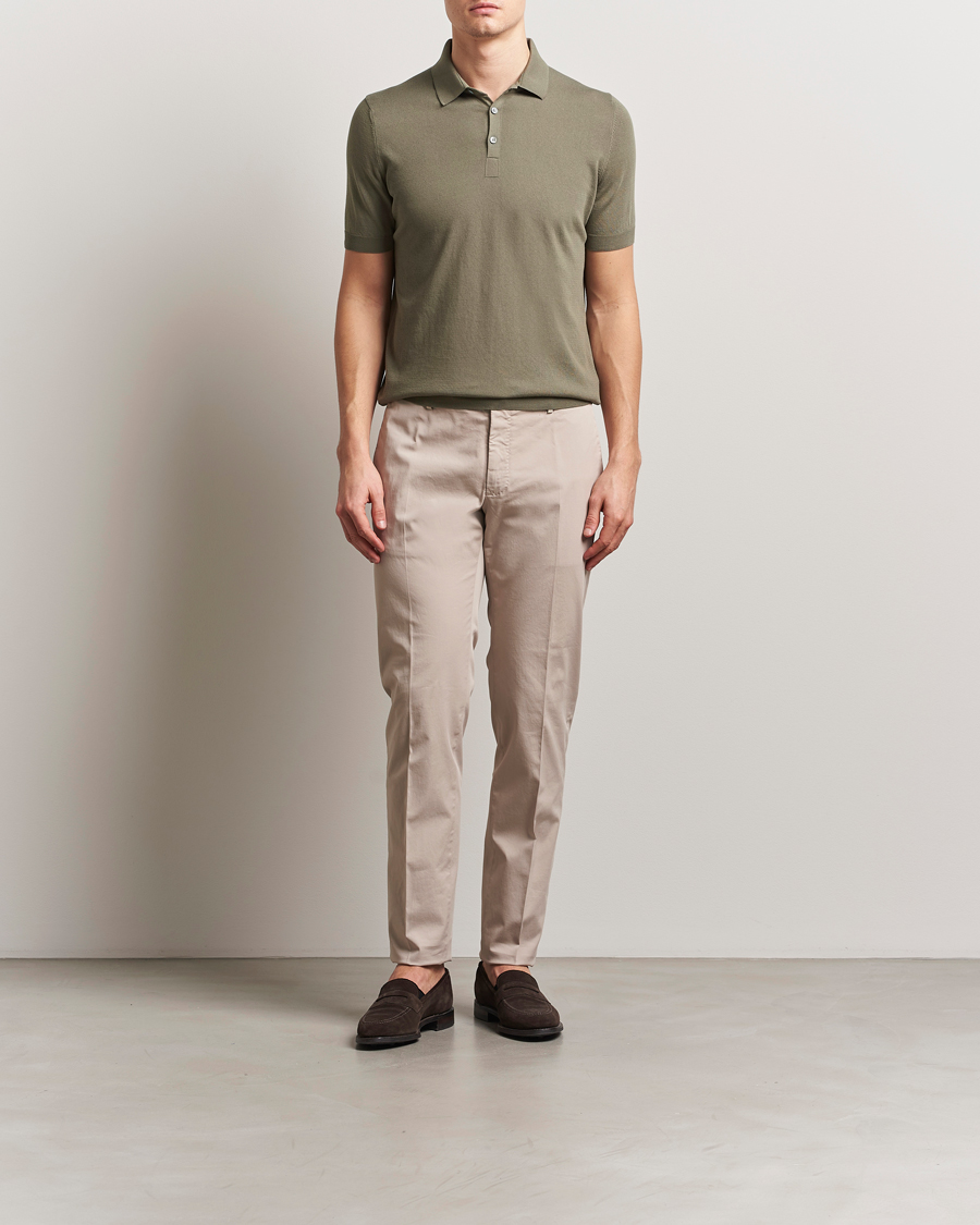 Herr | Pikéer | Gran Sasso | Cotton Knitted Polo Olive Melange