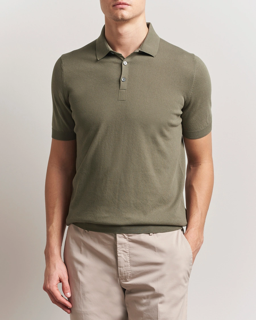 Herr | Pikéer | Gran Sasso | Cotton Knitted Polo Olive Melange