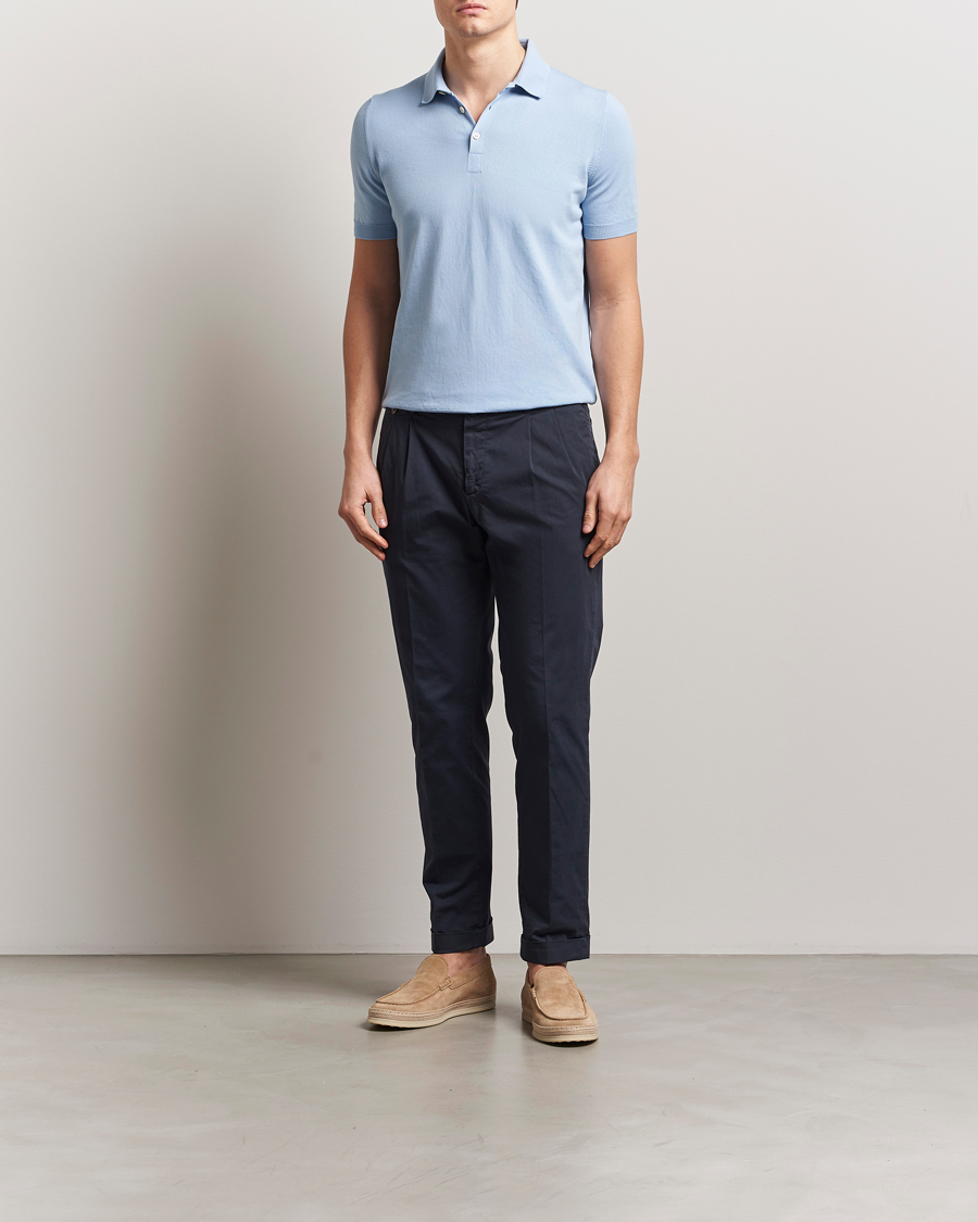 Herr | Pikéer | Gran Sasso | Cotton Knitted Polo Blue Melange