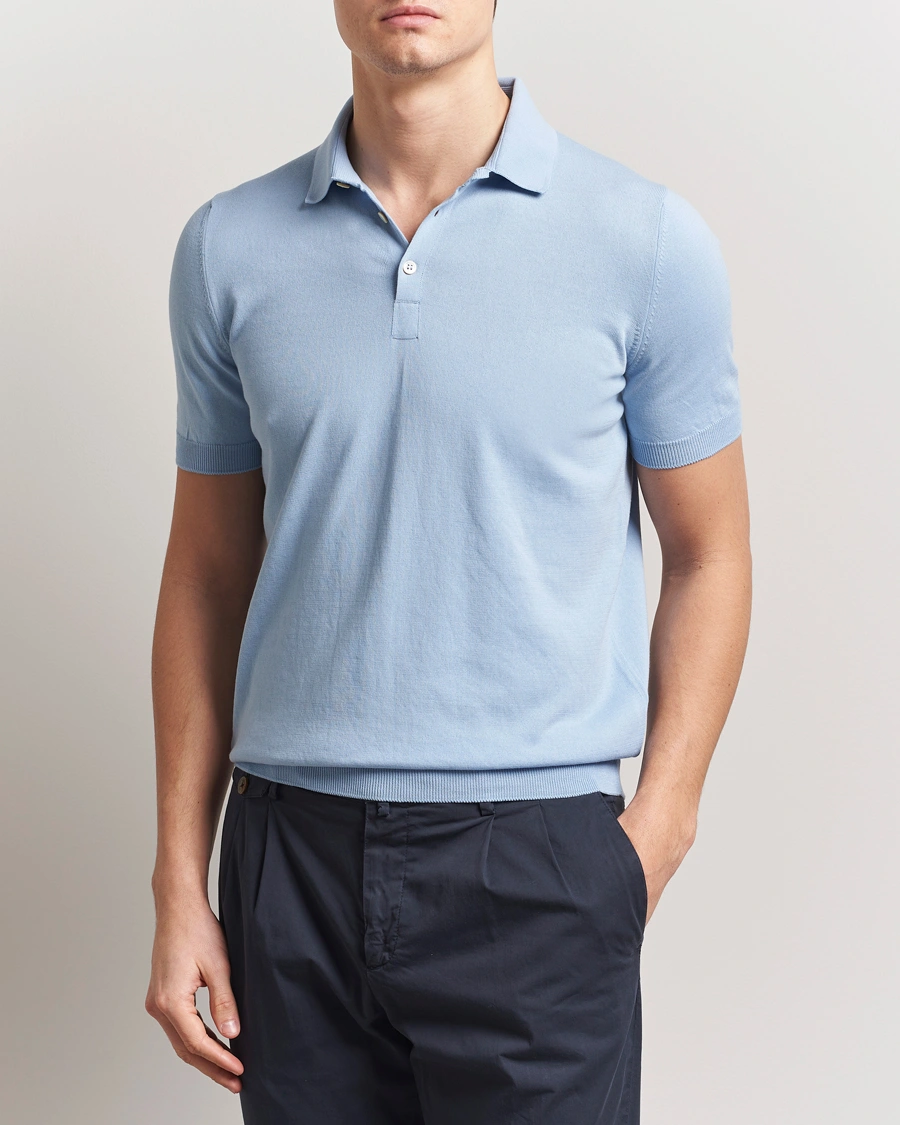 Herr | Pikéer | Gran Sasso | Cotton Knitted Polo Blue Melange