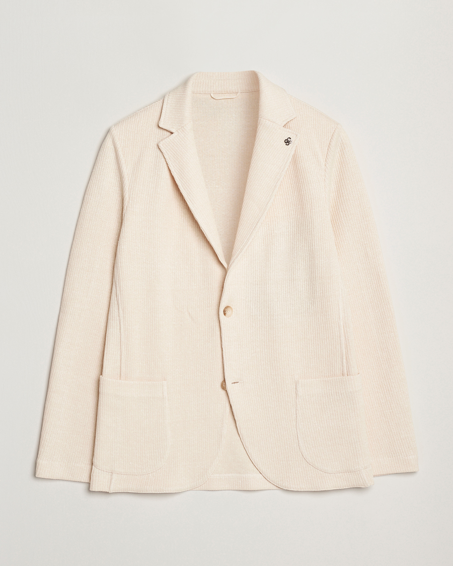 Herr | Kavajer | Gran Sasso | Linen/Cotton Knitted Blazer Cream