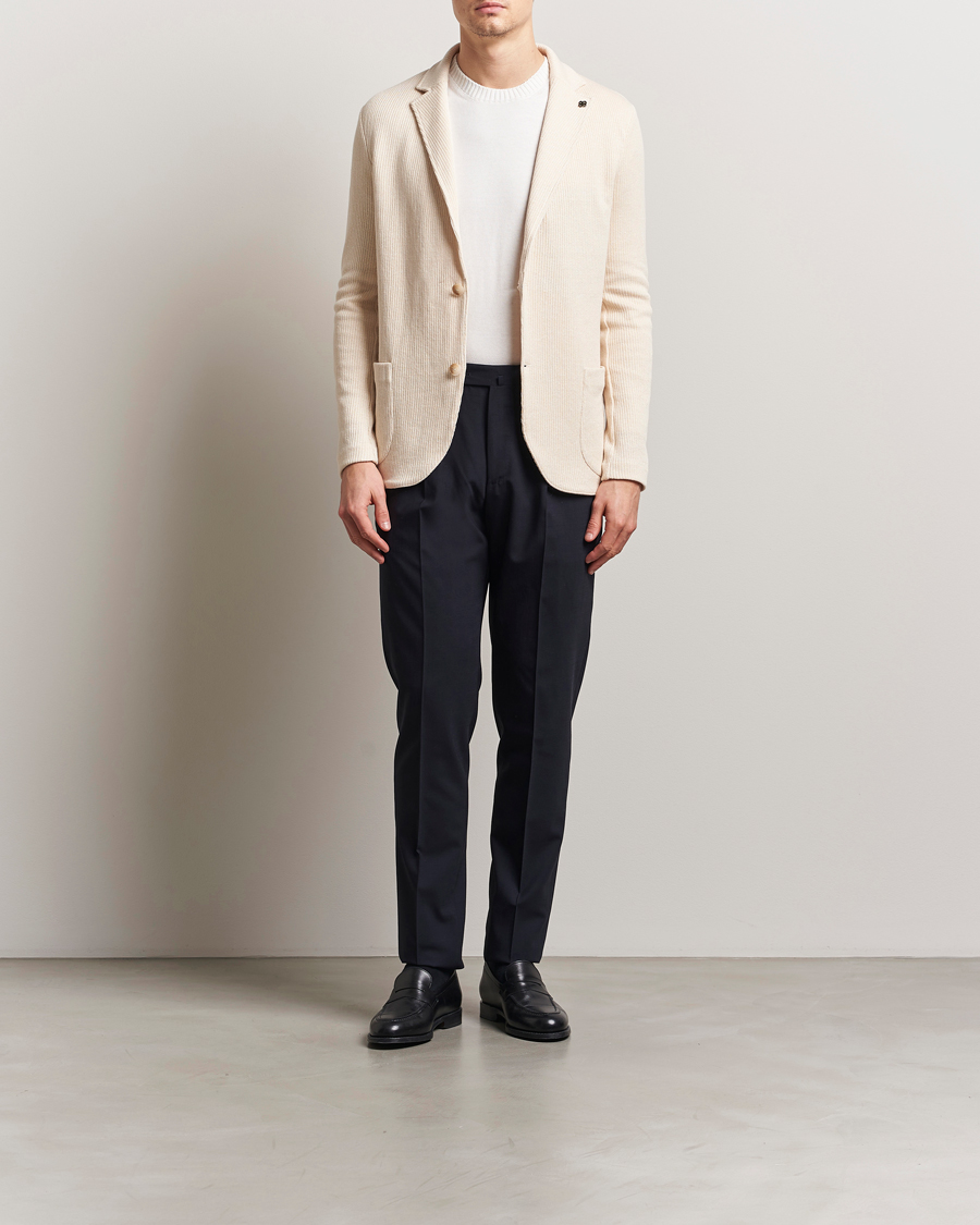 Herr | Kavajer | Gran Sasso | Linen/Cotton Knitted Blazer Cream
