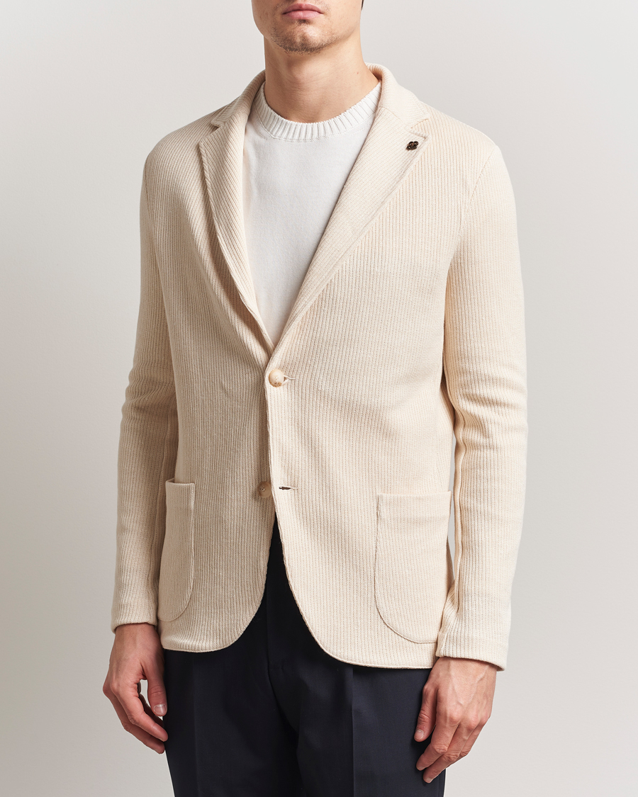Herr | Kavajer | Gran Sasso | Linen/Cotton Knitted Blazer Cream
