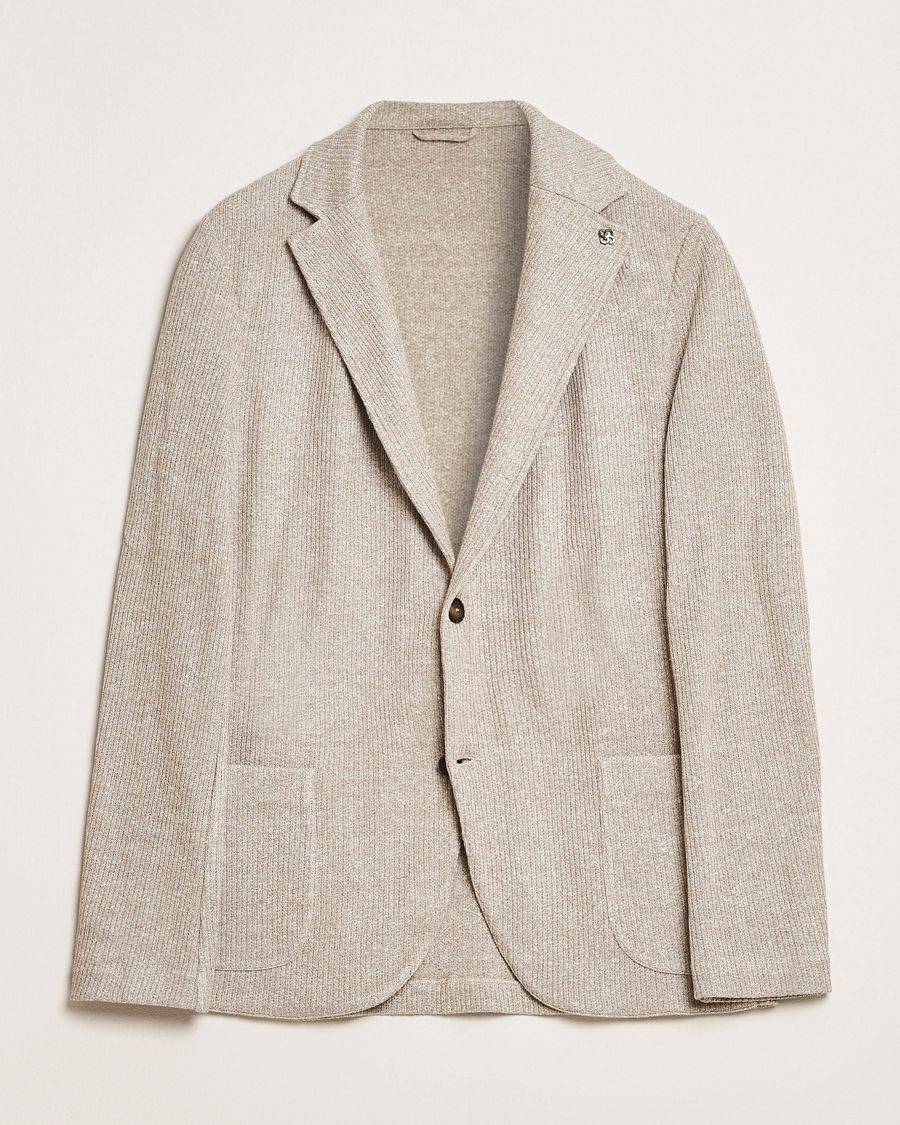 Herr | Kavajer | Gran Sasso | Linen/Cotton Knitted Blazer Beige Melange