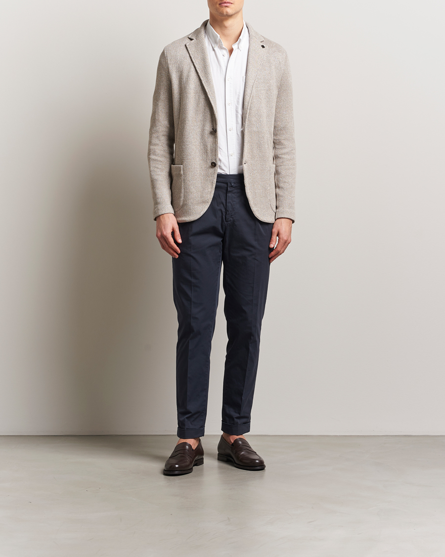 Herr | Kavajer | Gran Sasso | Linen/Cotton Knitted Blazer Beige Melange