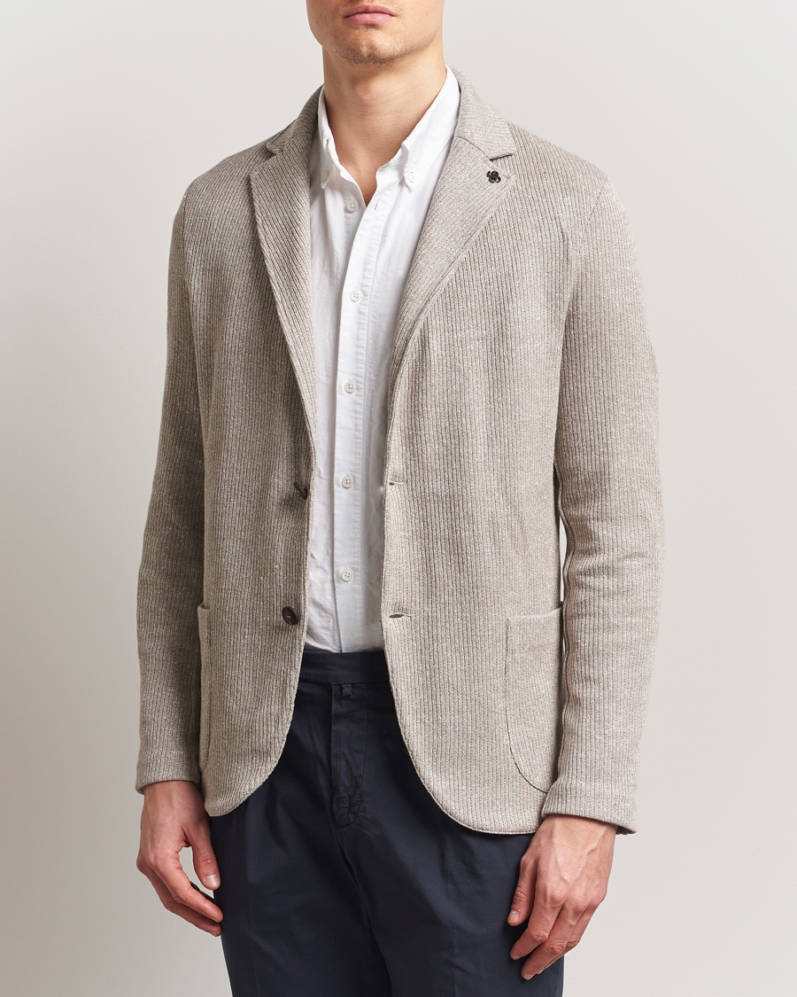 Herr | Kavajer | Gran Sasso | Linen/Cotton Knitted Blazer Beige Melange