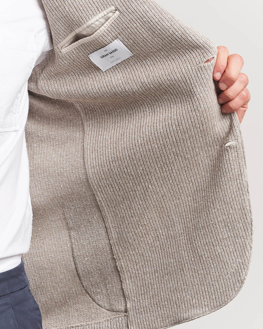 Herr | Kavajer | Gran Sasso | Linen/Cotton Knitted Blazer Beige Melange