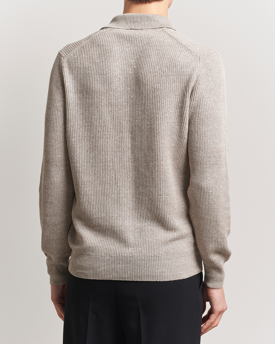 Herr | Tröjor | Gran Sasso | Linen/Cotton Open Collar Knitted Polo Beige Melange