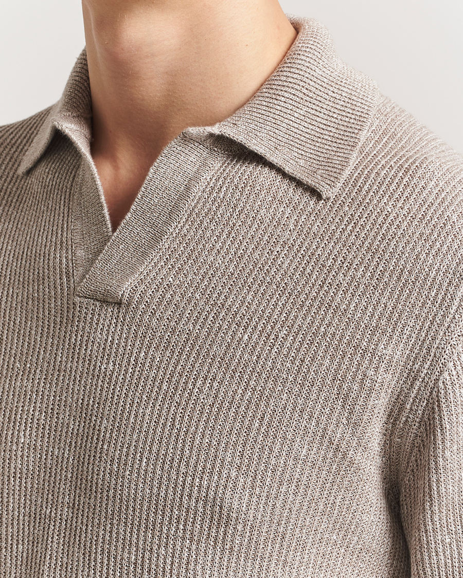 Herr | Tröjor | Gran Sasso | Linen/Cotton Open Collar Knitted Polo Beige Melange