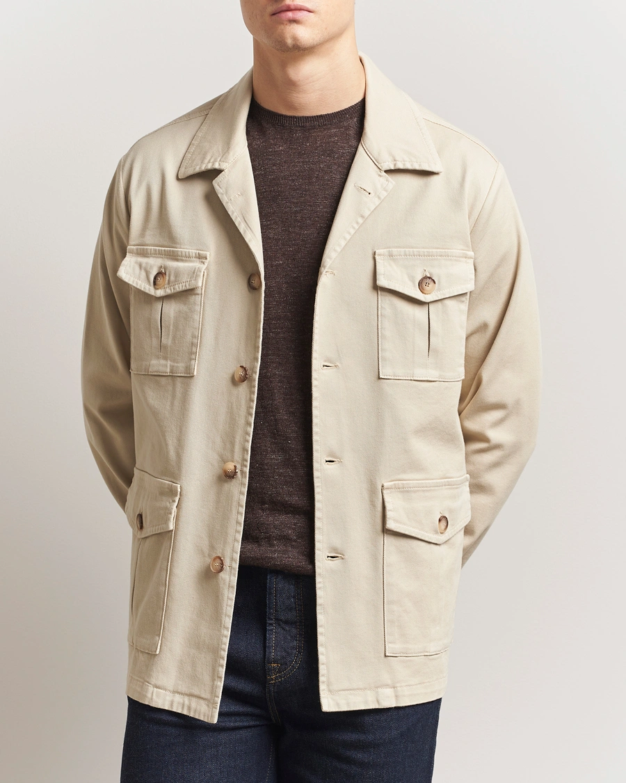 Herr | Jackor | Gran Sasso | Cotton Twill Safari Jacket Beige