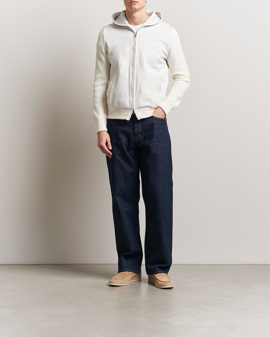 Herr | Tröjor | Gran Sasso | Cotton Knitted Full Zip Hoodie Cream