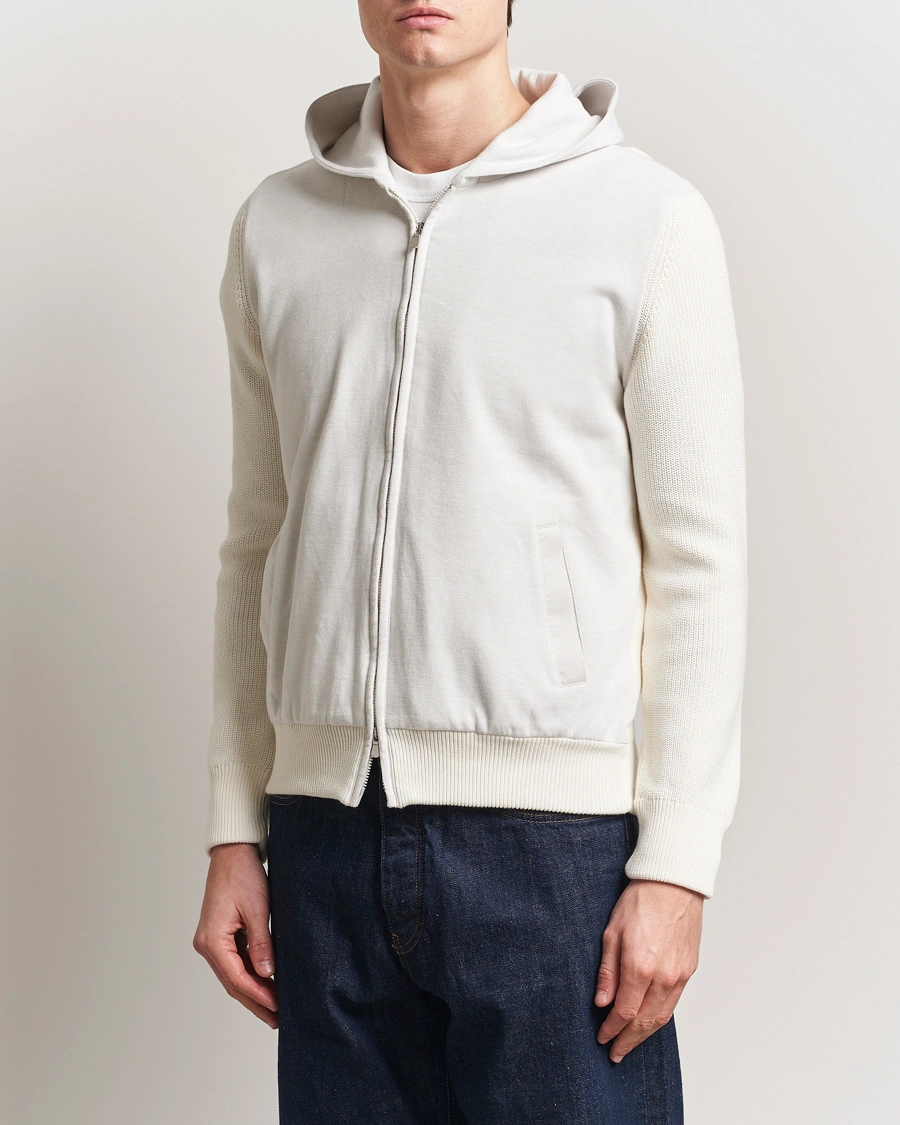 Herr | Tröjor | Gran Sasso | Cotton Knitted Full Zip Hoodie Cream