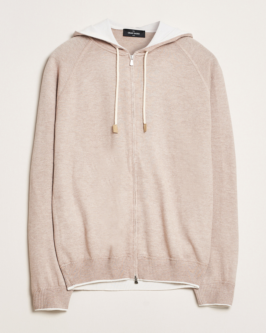 Herr | Tröjor | Gran Sasso | Cotton/Cashmere Knitted Hooded Full Zip Beige