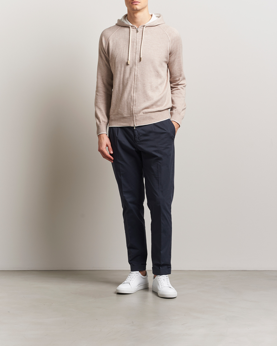 Herr | Tröjor | Gran Sasso | Cotton/Cashmere Knitted Hooded Full Zip Beige