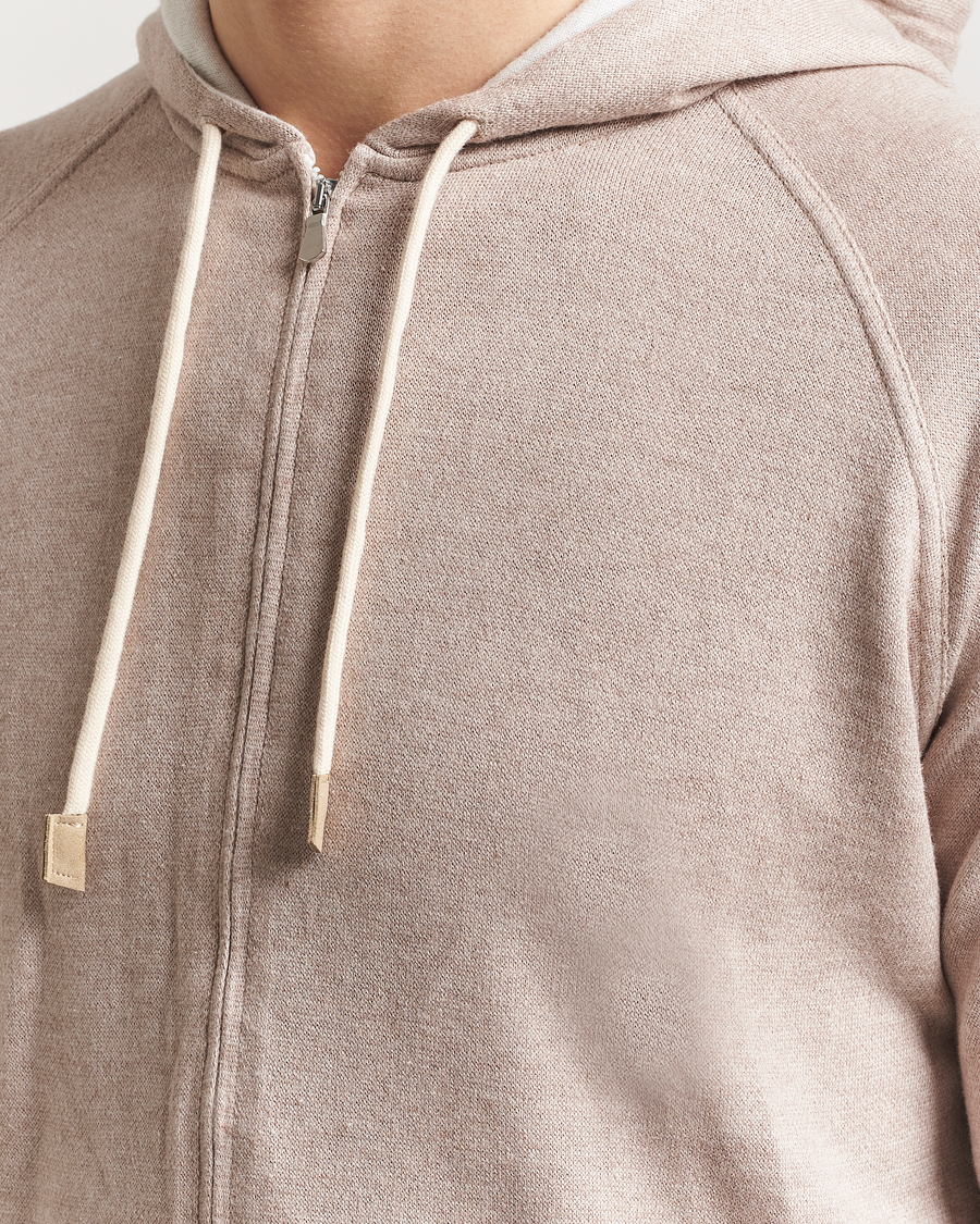 Herr | Tröjor | Gran Sasso | Cotton/Cashmere Knitted Hooded Full Zip Beige