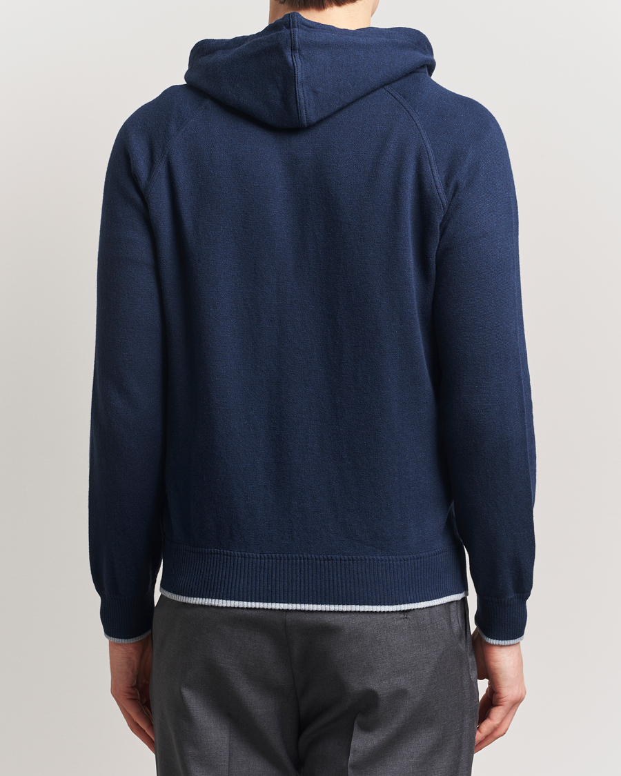 Herr | Tröjor | Gran Sasso | Cotton/Cashmere Knitted Hooded Full Zip Navy
