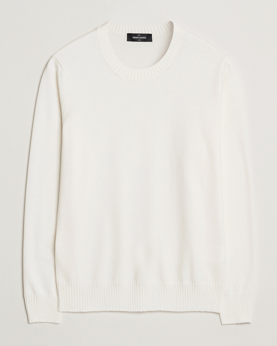 Herr | Tröjor | Gran Sasso | Cotton/Cashmere Knitted Crew Neck Sweater Cream Melange