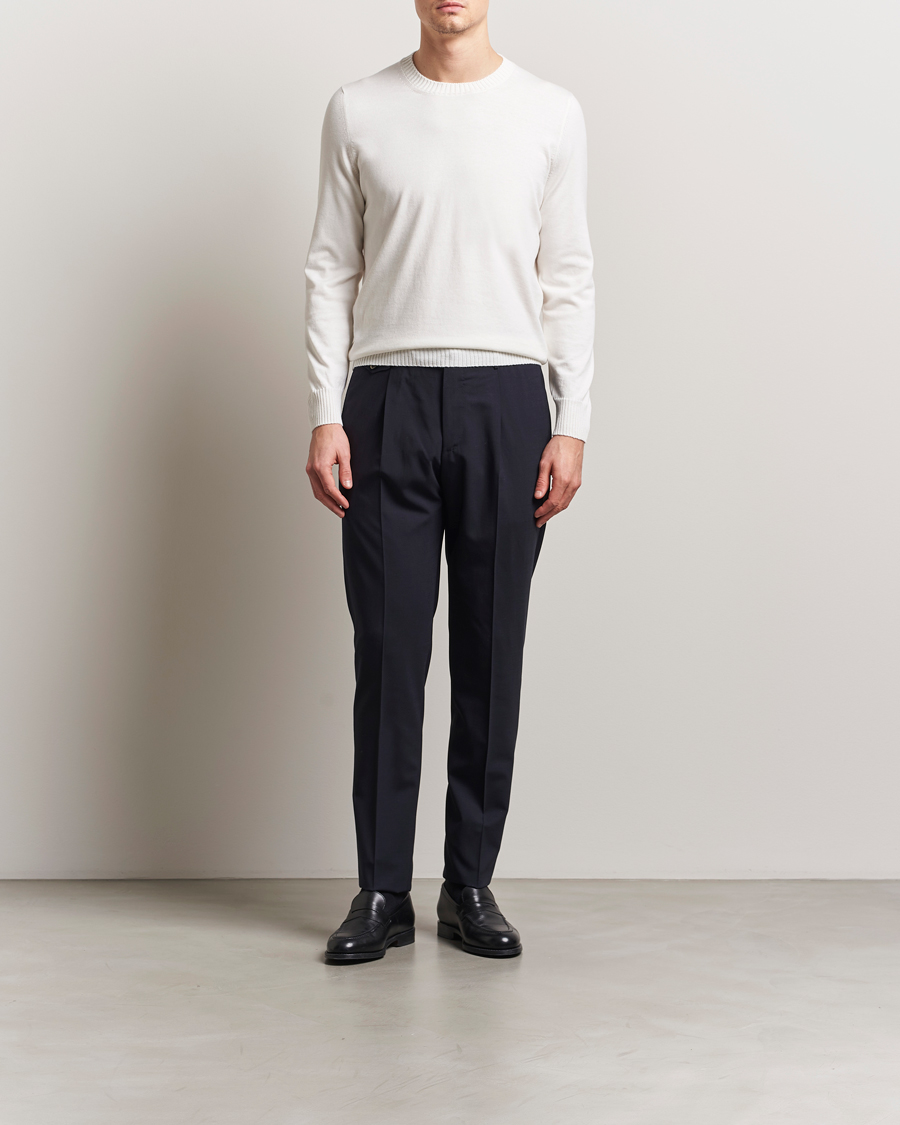 Herr | Tröjor | Gran Sasso | Cotton/Cashmere Knitted Crew Neck Sweater Cream Melange