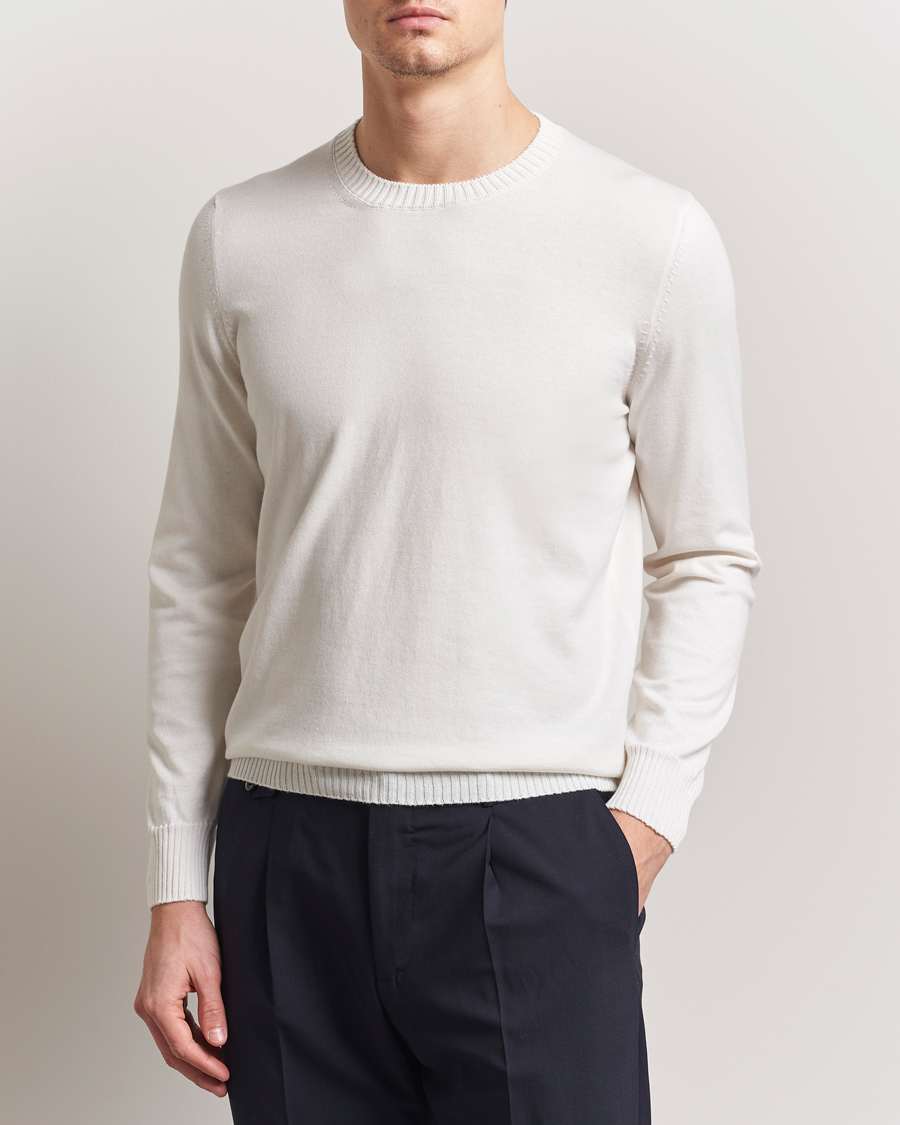 Herr | Tröjor | Gran Sasso | Cotton/Cashmere Knitted Crew Neck Sweater Cream Melange