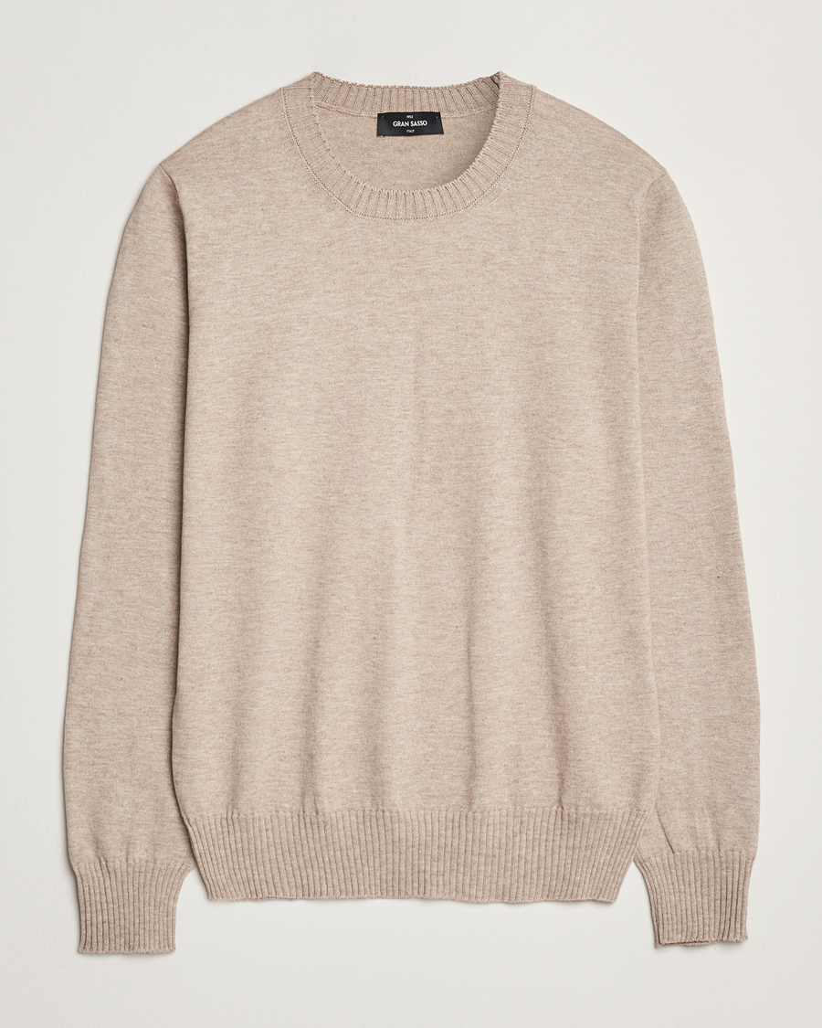 Herr | Tröjor | Gran Sasso | Cotton/Cashmere Knitted Crew Neck Sweater Beige Melange