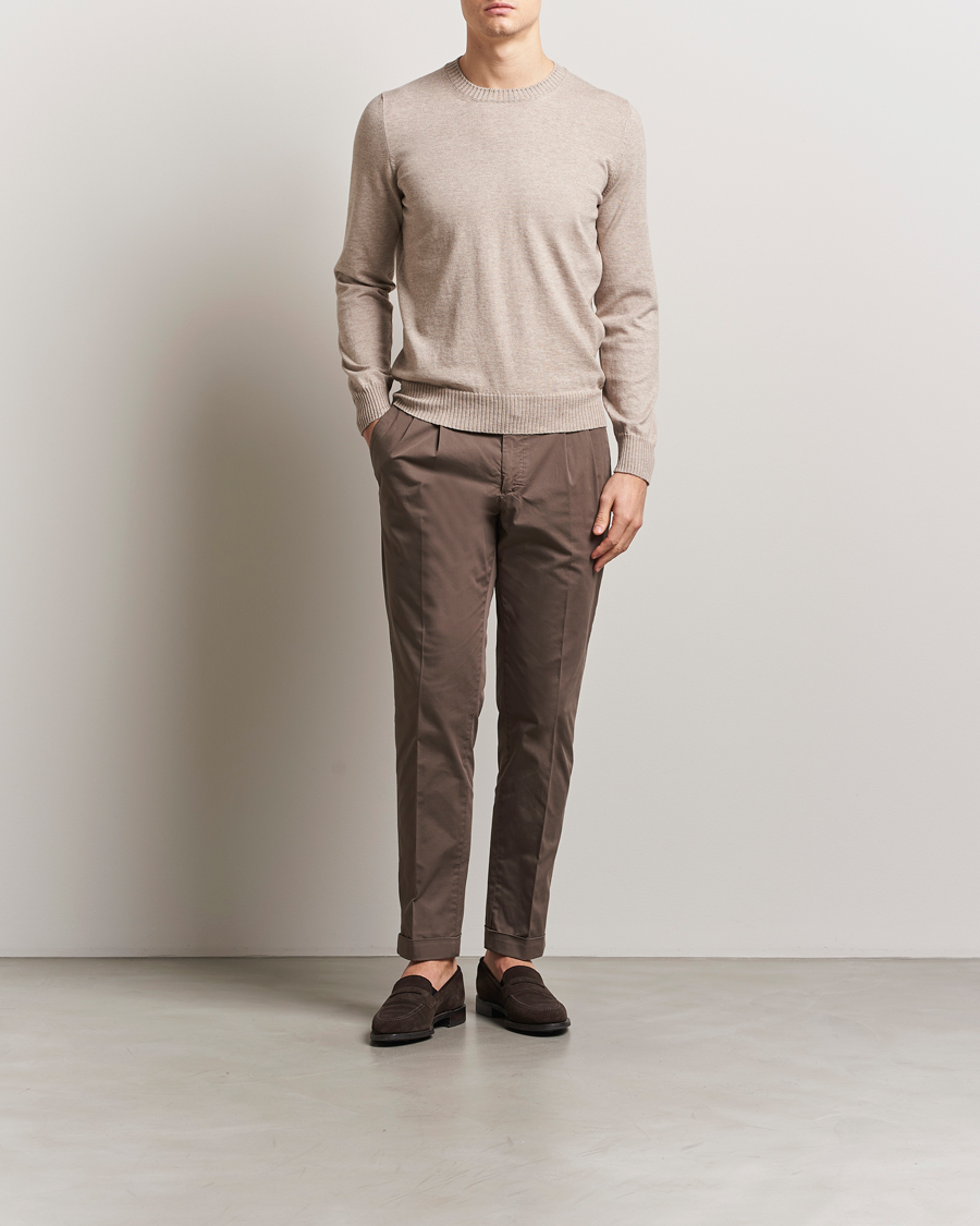 Herr | Tröjor | Gran Sasso | Cotton/Cashmere Knitted Crew Neck Sweater Beige Melange