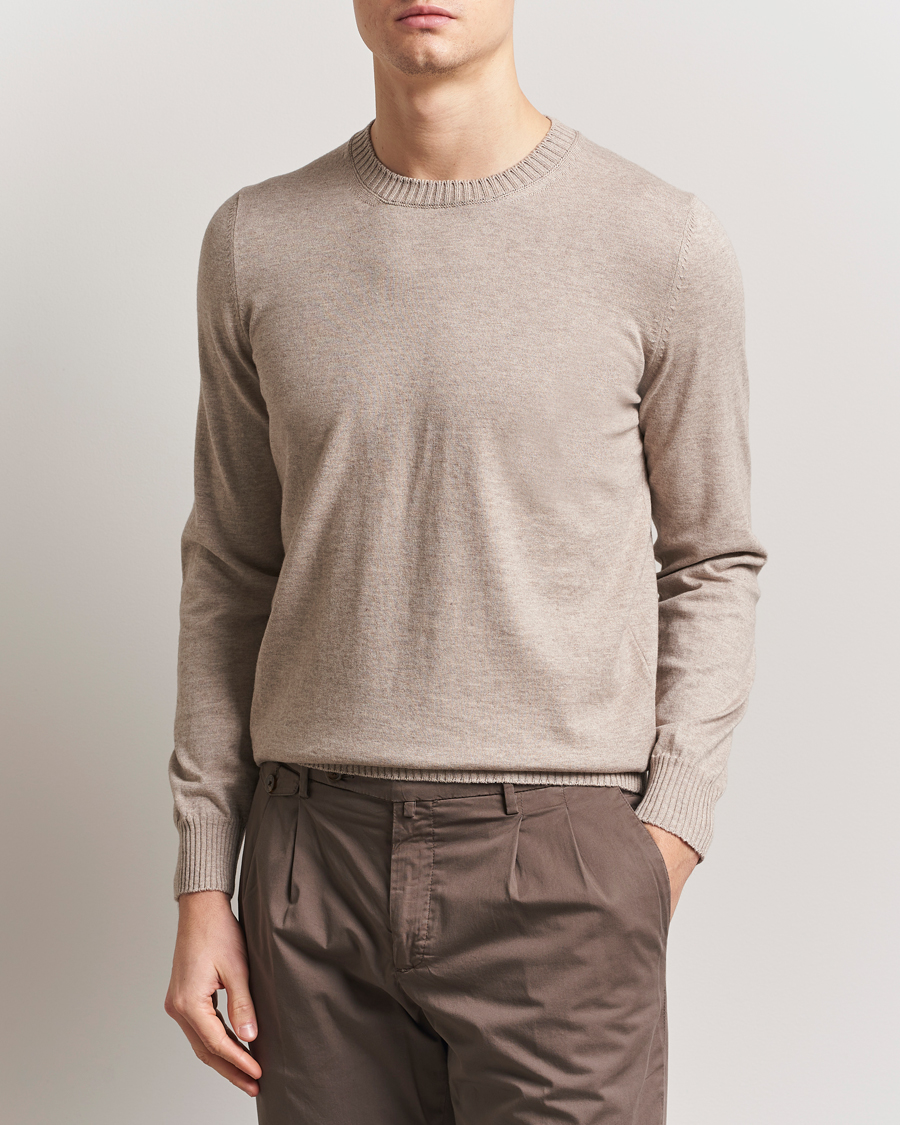 Herr | Tröjor | Gran Sasso | Cotton/Cashmere Knitted Crew Neck Sweater Beige Melange