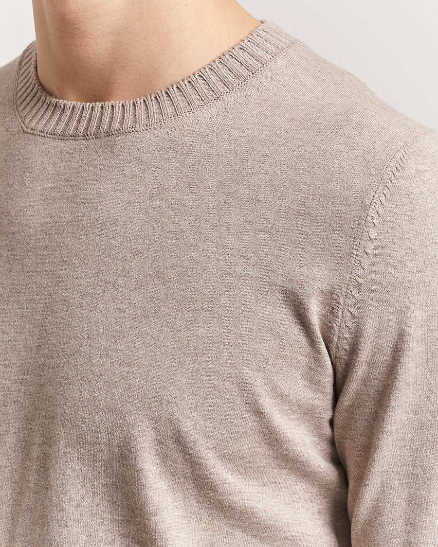 Herr | Tröjor | Gran Sasso | Cotton/Cashmere Knitted Crew Neck Sweater Beige Melange