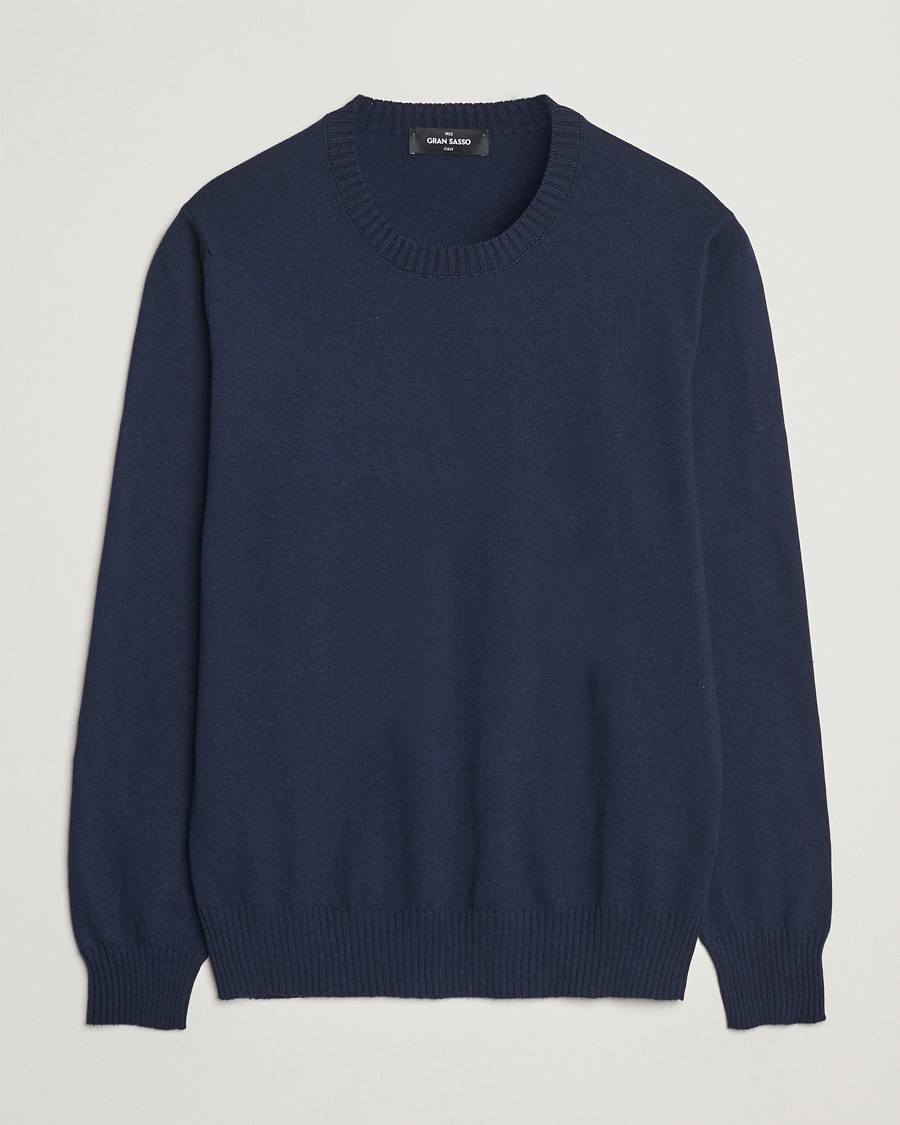 Herr | Tröjor | Gran Sasso | Cotton/Cashmere Knitted Crew Neck Sweater Navy Melange
