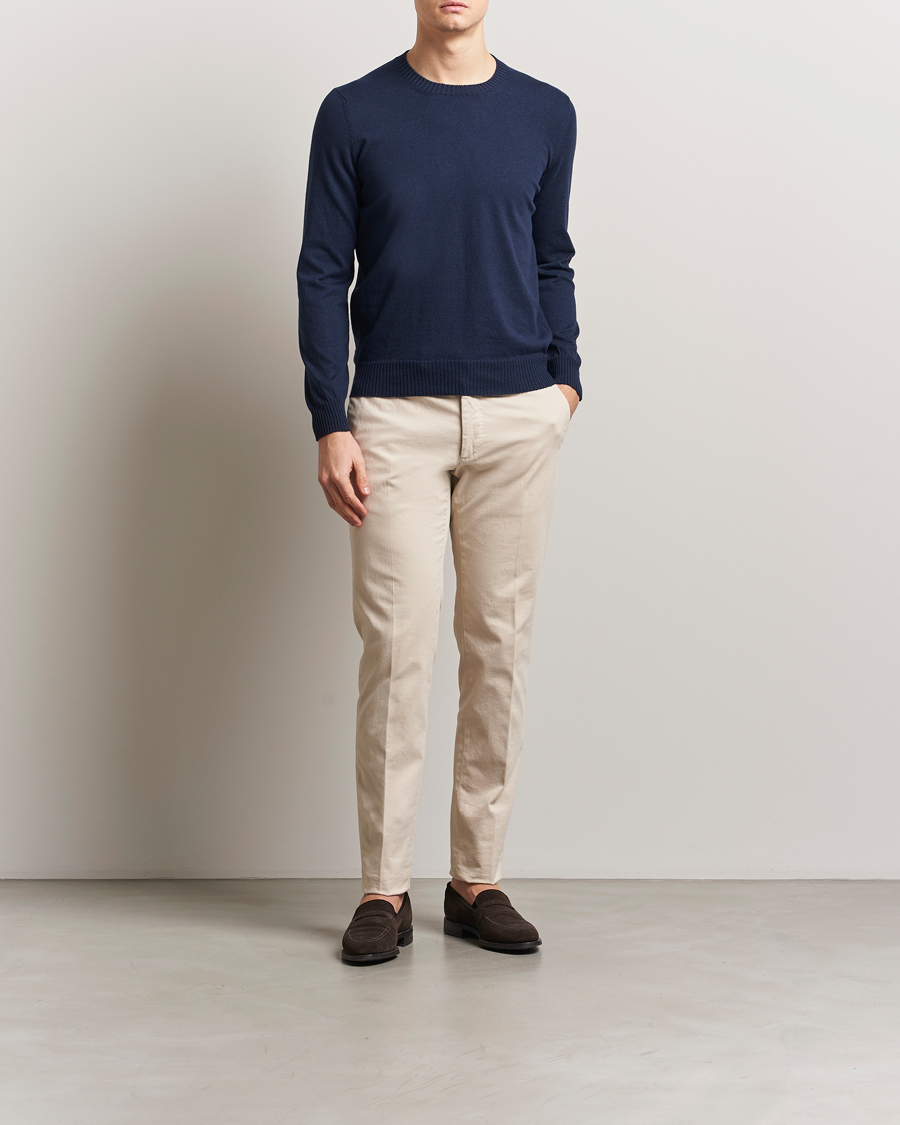 Herr | Tröjor | Gran Sasso | Cotton/Cashmere Knitted Crew Neck Sweater Navy Melange