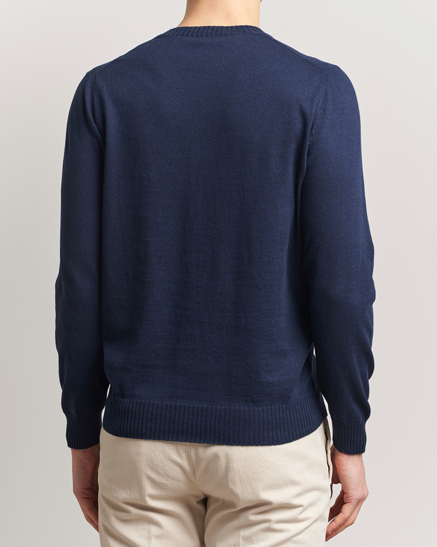 Herr | Tröjor | Gran Sasso | Cotton/Cashmere Knitted Crew Neck Sweater Navy Melange