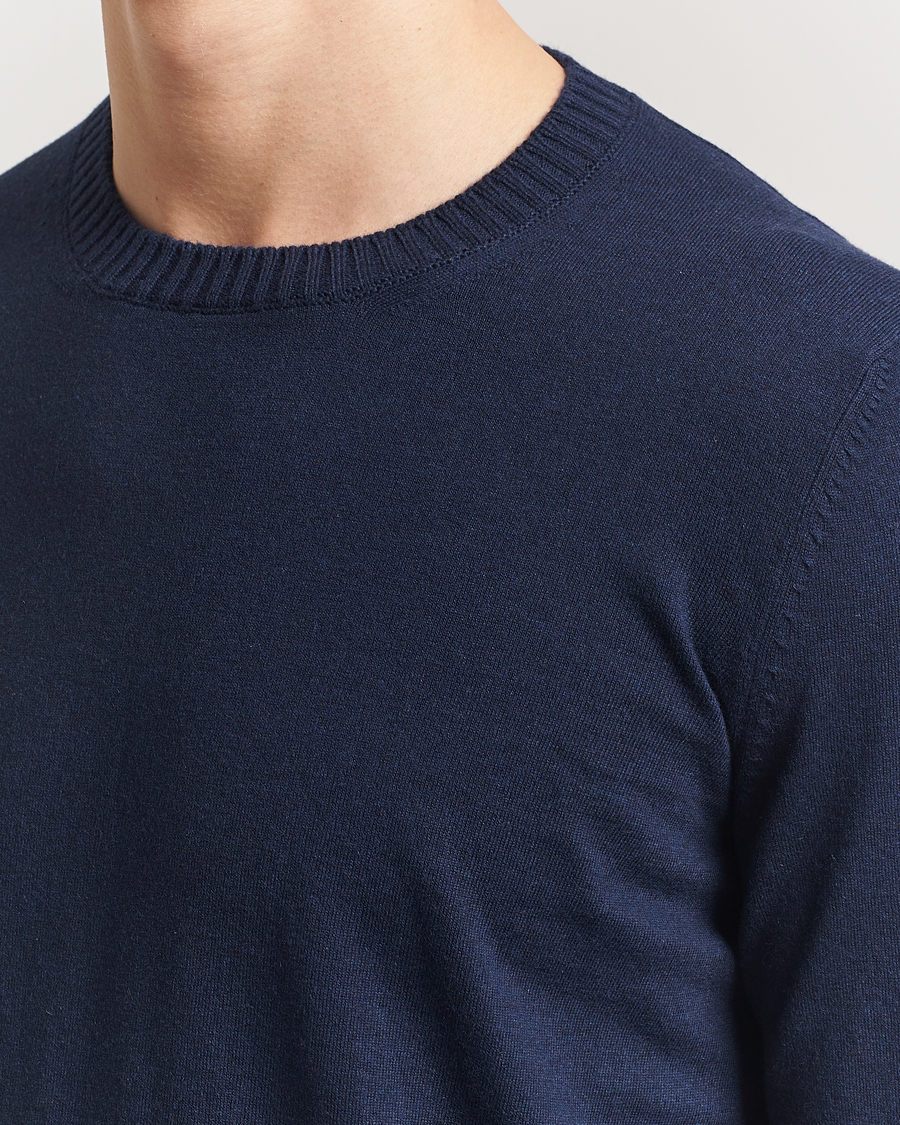 Herr | Tröjor | Gran Sasso | Cotton/Cashmere Knitted Crew Neck Sweater Navy Melange