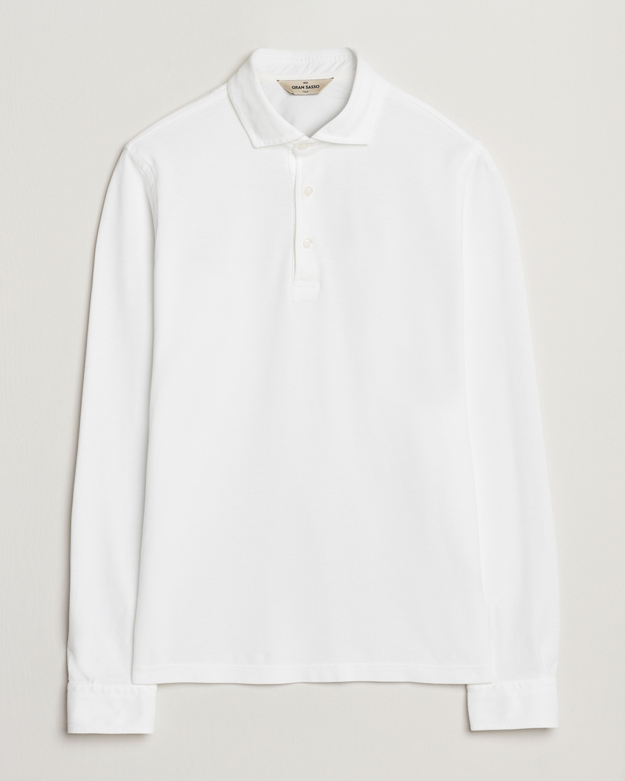 Herr | Pikéer | Gran Sasso | Washed Long Sleeve Polo White