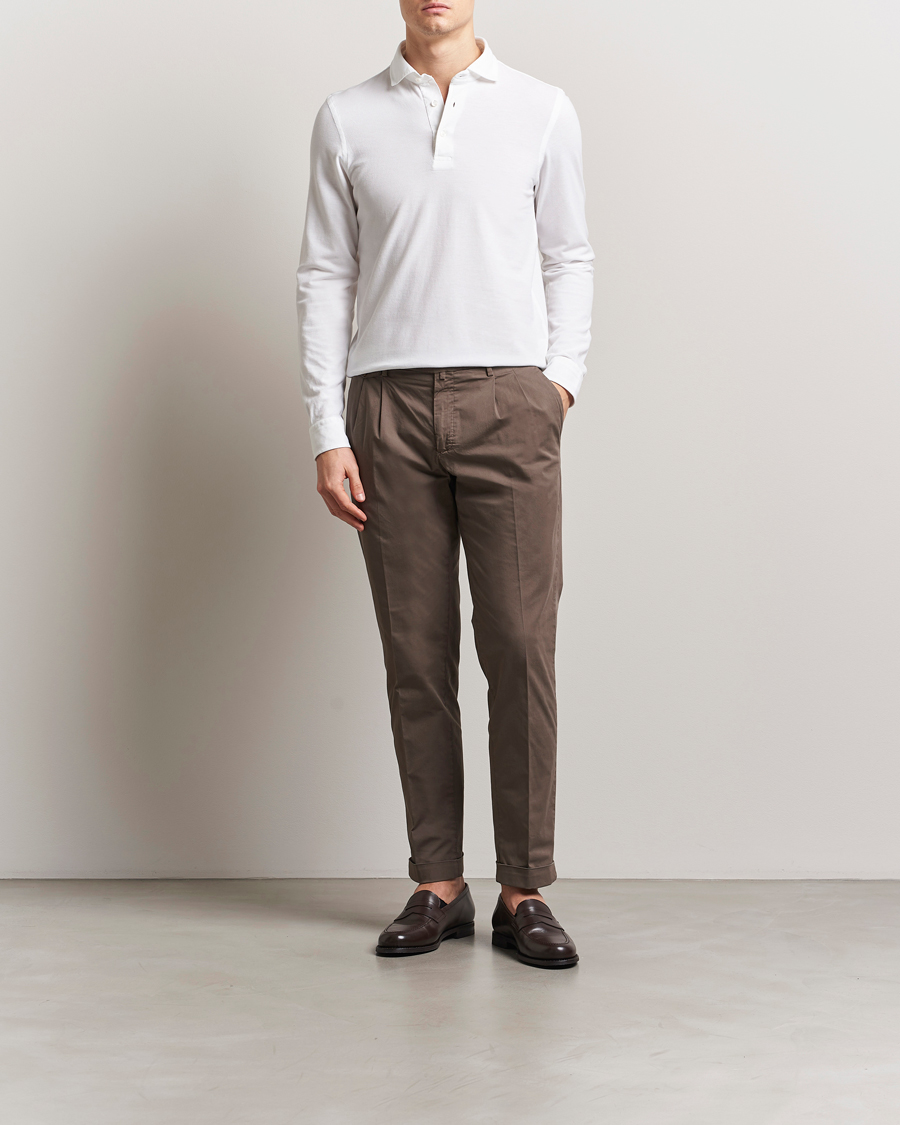 Herr | Pikéer | Gran Sasso | Washed Long Sleeve Polo White
