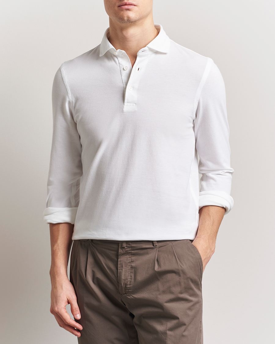 Herr | Pikéer | Gran Sasso | Washed Long Sleeve Polo White