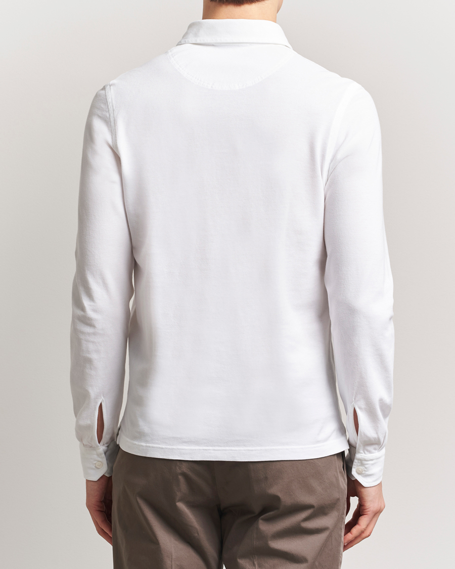 Herr | Pikéer | Gran Sasso | Washed Long Sleeve Polo White