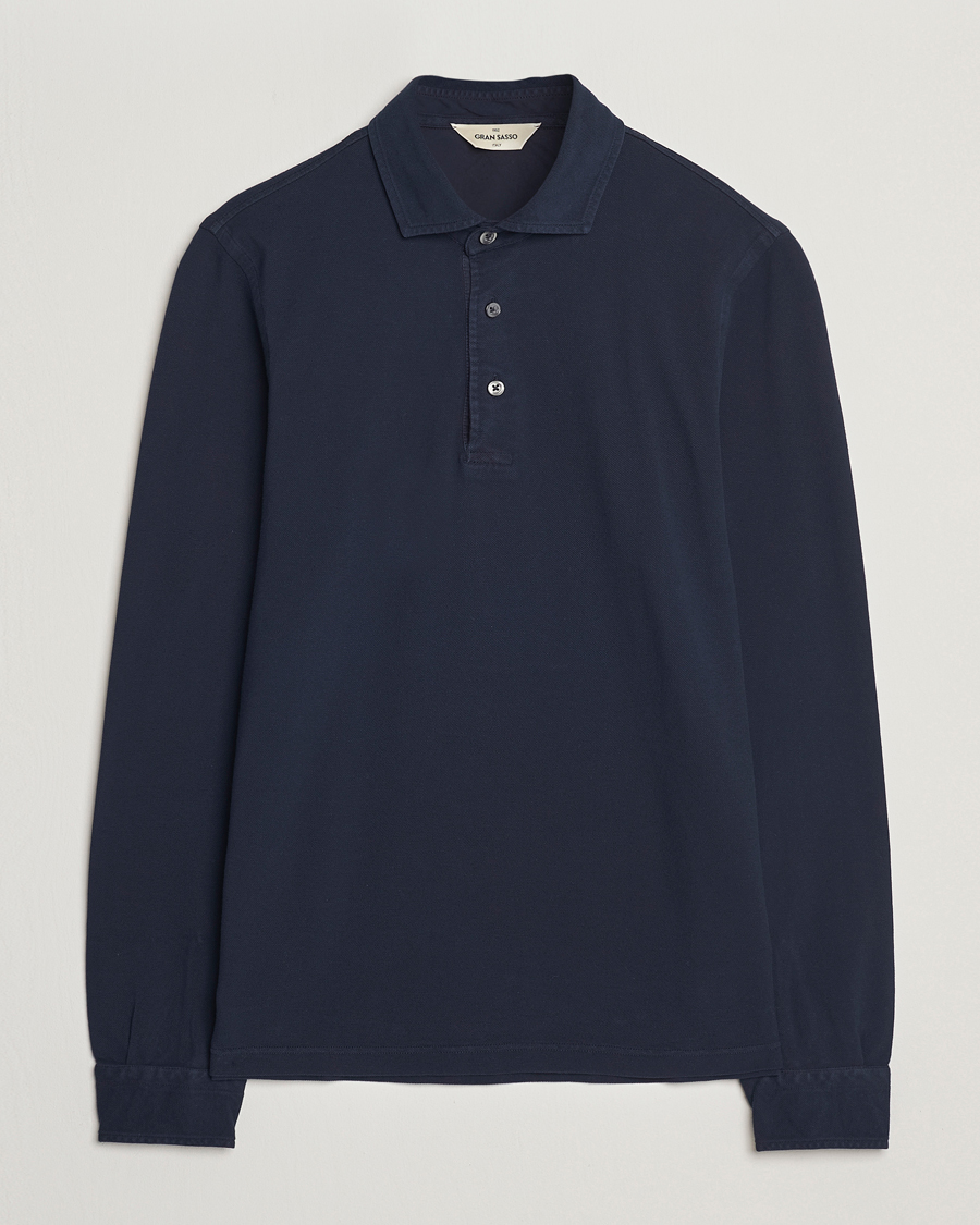 Herr | Pikéer | Gran Sasso | Washed Long Sleeve Polo Navy