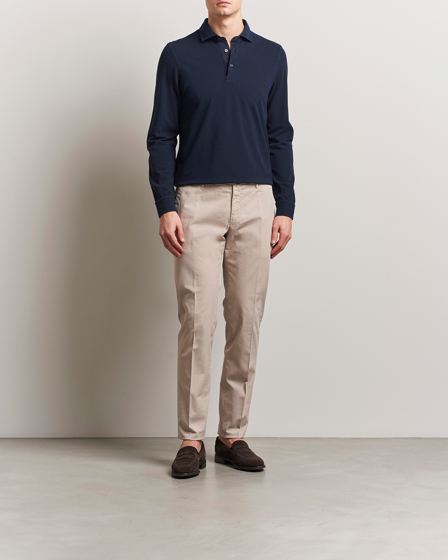 Herr | Pikéer | Gran Sasso | Washed Long Sleeve Polo Navy