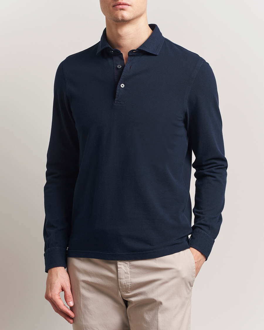 Herr | Pikéer | Gran Sasso | Washed Long Sleeve Polo Navy