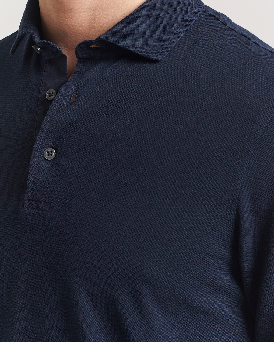 Herr | Pikéer | Gran Sasso | Washed Long Sleeve Polo Navy