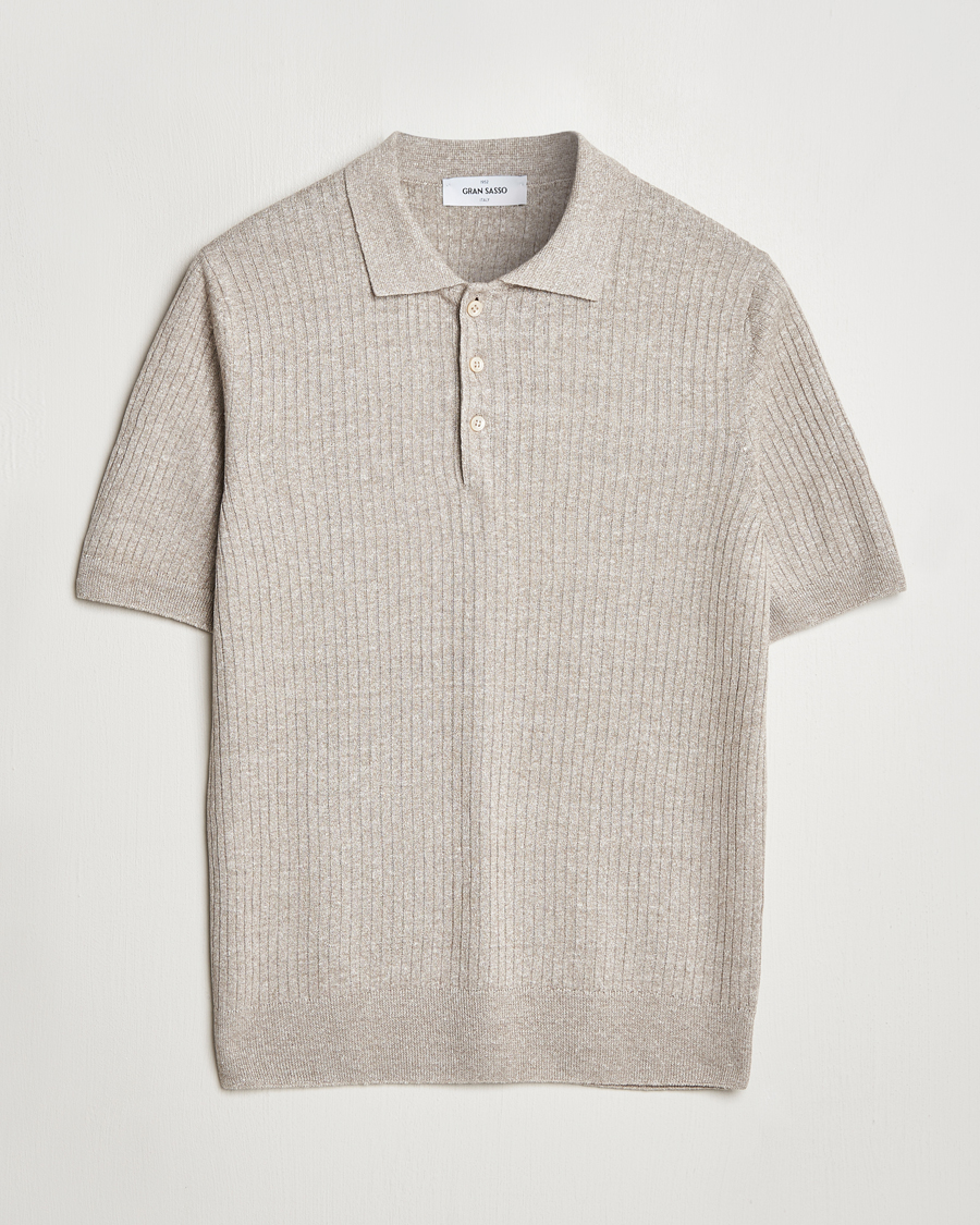 Herr | Pikéer | Gran Sasso | Linen/Cotton Structured Knitted Polo Beige Melange