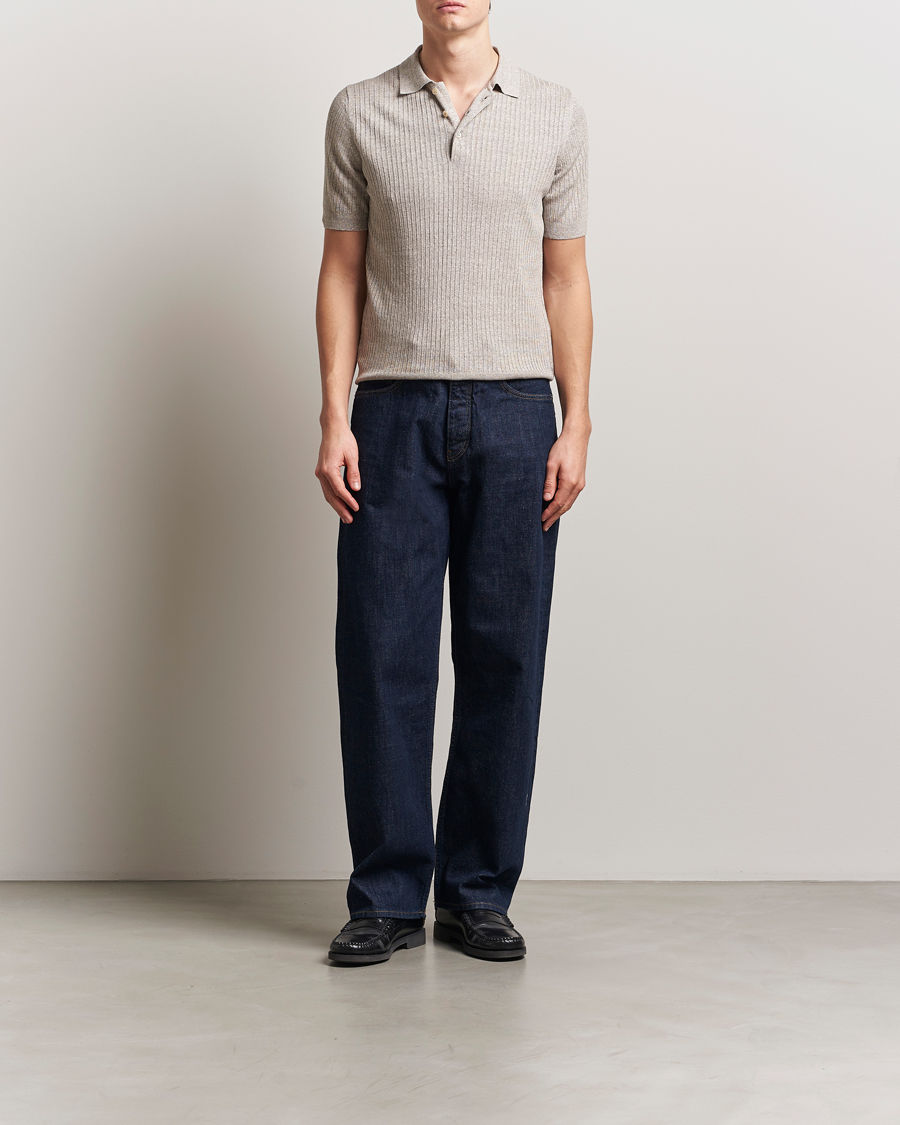 Herr | Pikéer | Gran Sasso | Linen/Cotton Structured Knitted Polo Beige Melange